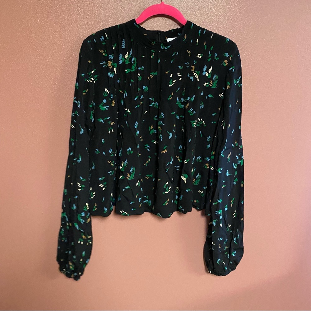 GANNI black high neck pleated blouse with elastic wrists ballon sleeves size 38 - Picture 9 of 11